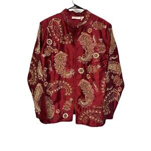 AB Lambdin Women Jacket 14 Red Silk Blend Asian Style Embroidered Beads Sequins